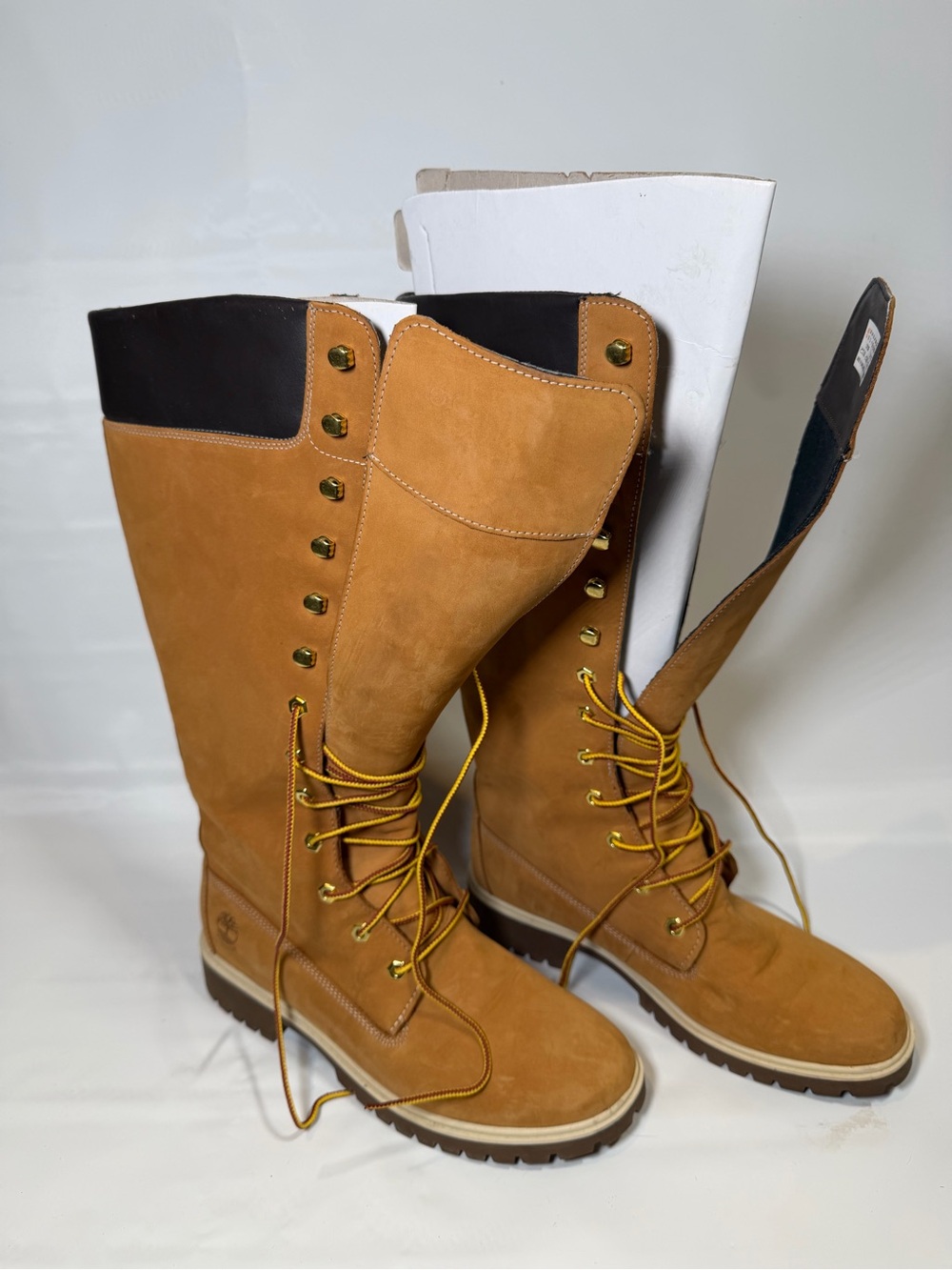 Timberland Premium 14” Waterproof Wheat Nubuck Tall Lace-Up Boots Sz 9.5
